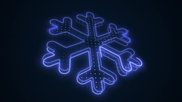 Neon Blue Snowflake Decoration Outline Loop Background — Stock Video