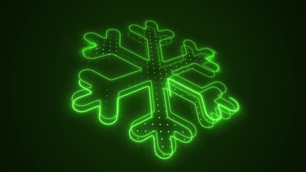 Neon Green Snowflake Decoratie Outline Loop Achtergrond — Stockvideo