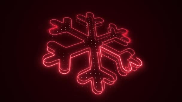 Neon Rosso Fiocco Neve Decorazione Contorno Loop Sfondo — Video Stock