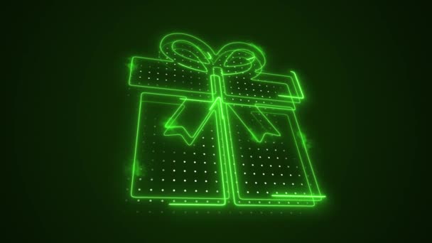 Neon Green Gift Decoratie Outline Loop Achtergrond — Stockvideo