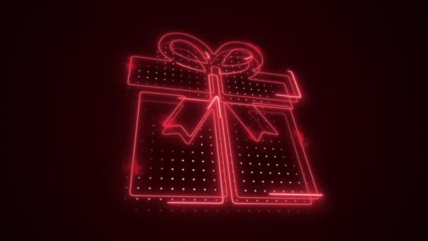 Neon Red Gift Decoration Outline Loop Hintergrund — Stockvideo