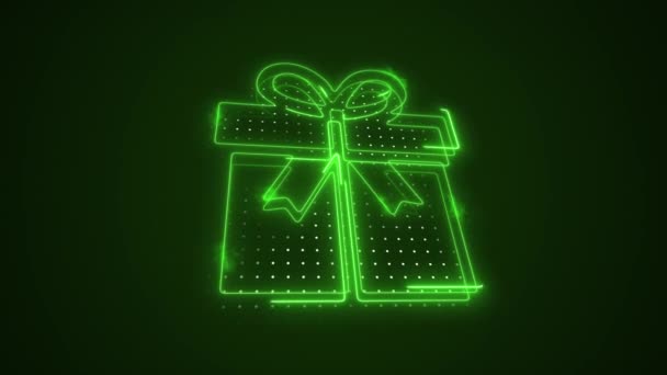 Неоновий Зелений Подарунок Прикраси Рухається Контур Петлі Фон — стокове відео