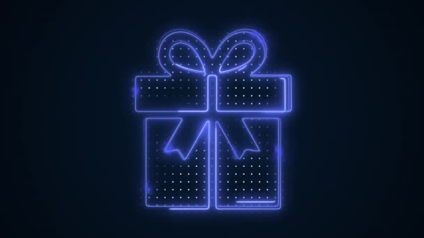 Neon Blue Gift Decoratie Outline Loop Achtergrond — Stockvideo