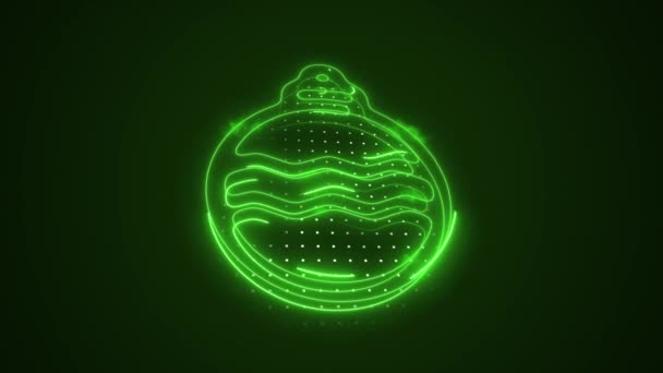 Neon Green Christmas Tree Decoration Moving Outline Loop Background Neon — Vídeo de Stock