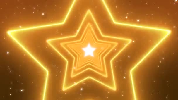 Neon Gold Star Gloeiende Tunnel Achtergrond Lus — Stockvideo