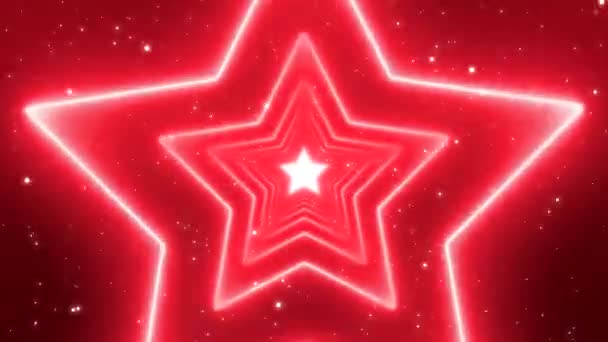 Neon Red Star Gloeiende Tunnel Achtergrond Lus — Stockvideo