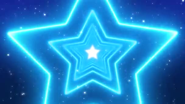 Neon Blue Star Świecący Tunel Tle Pętli — Wideo stockowe