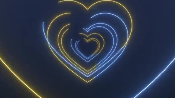 Neon Yellow Blue Hearts Outline Loop Background — 비디오
