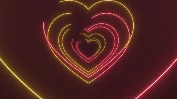 Neon Sarı Kırmızı Kalpler Ana Hattı Döngü Arkaplanı — Stok video