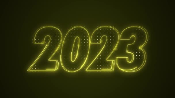 Νέον Κίτρινο 2023 Έτος Εικονίδιο Περίγραμμα Βρόχο Φόντο — Αρχείο Βίντεο