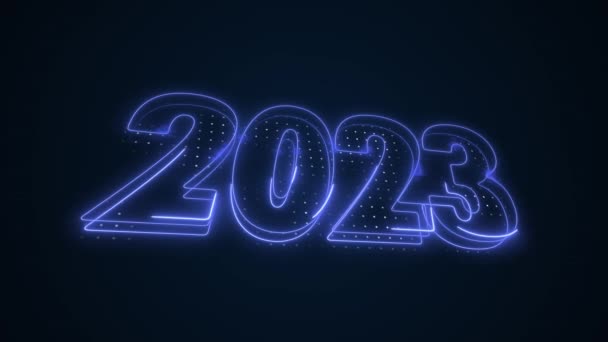Neon Blue 2023 Year Icon Outline Background — стоковое видео
