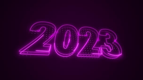 Neon Pink 2023 Year Icon Outline Background — стоковое видео
