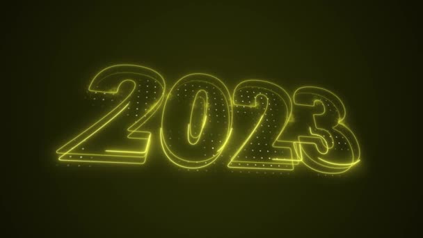 Νέον Κίτρινο 2023 Έτος Εικονίδιο Περίγραμμα Βρόχο Φόντο — Αρχείο Βίντεο