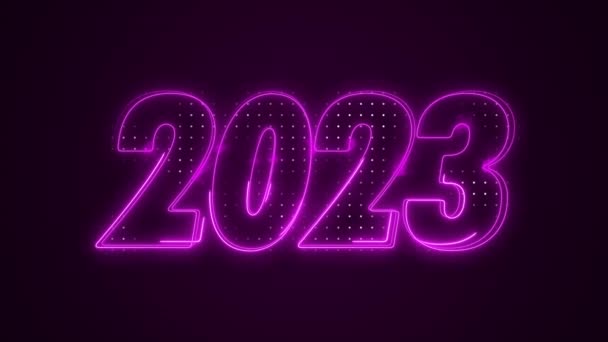 Neon Pink 2023 Έτος Εικονίδιο Περίγραμμα Βρόχο Φόντο — Αρχείο Βίντεο