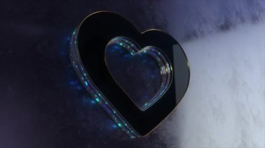 3D Realistic Shiny Golden Glowing Heart Animation. Romantic Abstract Background. Valentine's Day Animation.