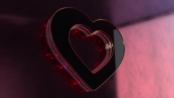 3D現実的な光沢のある黄金の輝くハートアニメーション レッド ハート ロマンチックな抽象的背景 バレンタインデーアニメーション — ストック動画