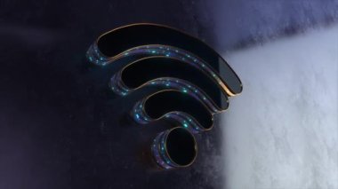 3D Golden Blue WiFi Icon Symbol Logo Animation Abstract Background. Beautiful WiFi logo reveal