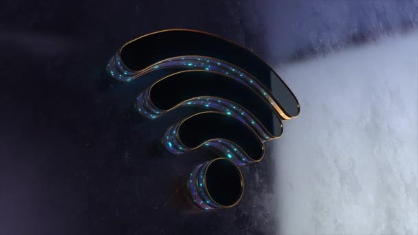 Golden Blue Wifi Icon Symbol Logo Animation Abstract Background Beautiful — Video