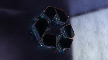 3D Golden Blue Shiny Recycling Symbol Animation Abstract Background 4K. Recycle logo reveal. Reduce reuse recycle logo.