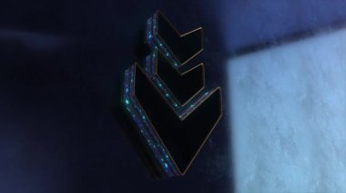 3D Golden Blue Shiny Arrow Pointing Down Animation Abstract Background 4K. Arrow logo reveal