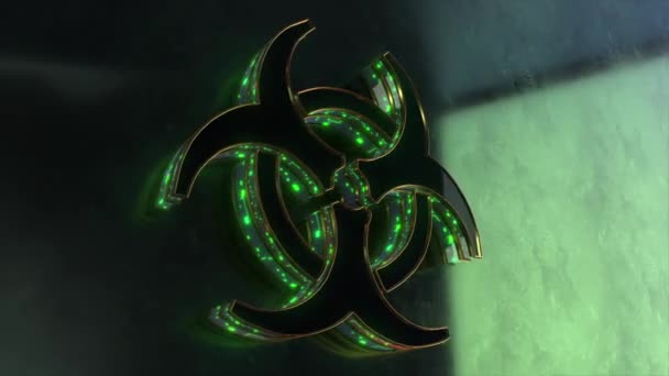 3D有毒废物图标符号金绿色标志动画摘要背景4K 有毒辐射危险标志 — 图库视频影像