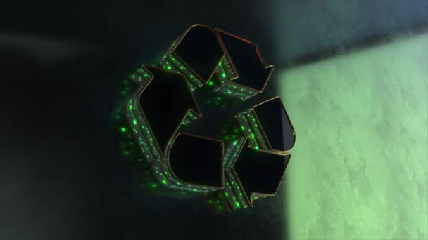 Golden Green Shiny Recycling Symbol Animation Abstract Background Recycle Logo — Stockvideo