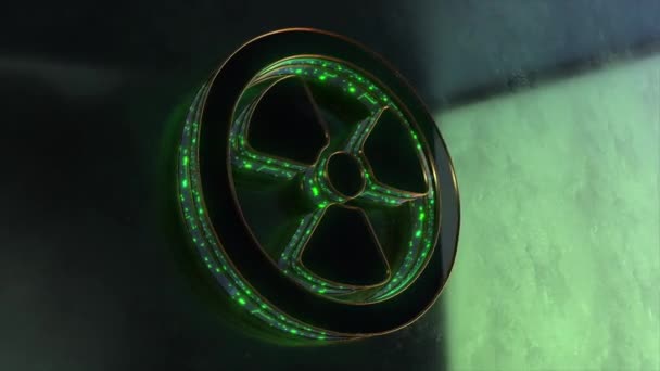 Toxic Waste Icon Symbol Golden Green Logo Animation Abstract Background — Stockvideo