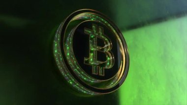 3D Bitcoin Icon Symbol Green Logo Animation Abstract Background 4K
