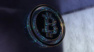 3D Bitcoin Icon Symbol Blue Logo Animation Abstract Background 4K