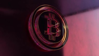 3D Bitcoin Icon Symbol Red Logo Animation Abstract Background 4K