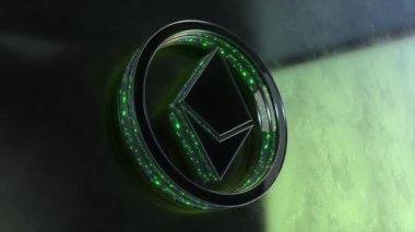 3D Ethereum Icon Symbol Green Logo Animation Abstract Background 4K
