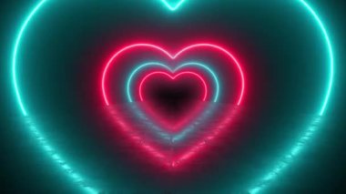 Neon Heart Tunnel Valentine's Day Romantic Wallpaper Background. Blue and Red Hearts. Good for music edits, visualizers, festivals, club backgrounds and more!
