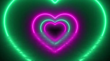 Neon Heart Tunnel Valentine's Day Romantic Wallpaper Background. Pink and Green Hearts. Good for music edits, visualizers, festivals, club backgrounds and more!