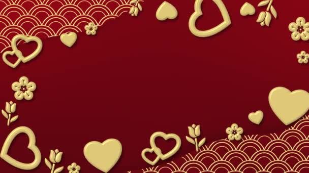 Animated Valentine Day Loopable Background Romantic Love Icons Symbols Golden — Stockvideo