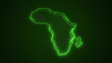 3D Neon Green Africa Map Borders Outline Loop Background. 3D Neon Green Colored Africa Map Borders Outline Seamless Loop Dark Background. 3D Africa Neon Map Borders Outline.