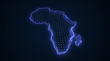 3D Moving Neon Blue Africa Map Borders Outline Loop Background. 3D Moving Neon Blue Colored Africa Map Borders Outline Seamless Loop Dark Background. 3D Moving Africa Neon Map Borders Outline.