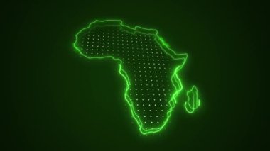 3D Moving Neon Green Africa Map Borders Outline Loop Background. 3D Moving Neon Green Colored Africa Map Borders Outline Seamless Loop Dark Background. 3D Moving Africa Neon Map Borders Outline.