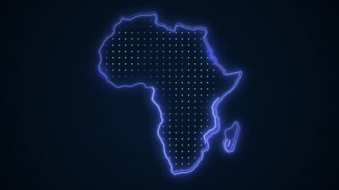 Neon Blue Africa Map Borders Outline Loop Background. Neon Blue Colored Africa Map Borders Outline Seamless Loop Dark Background. Africa Neon Map Borders Outline.