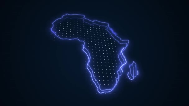Neon Blue Africa Карта Границы Очертания Круга Фон Neon Blue — стоковое видео