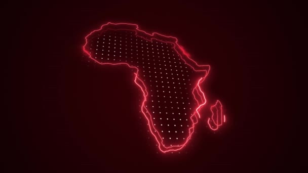 Neon Czerwona Afryka Mapa Granice Zarys Pętli Tło Neon Czerwony — Wideo stockowe