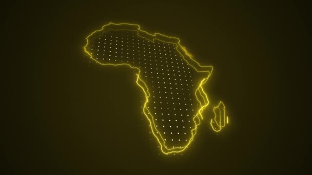 Neon Amarelo África Mapa Fronteiras Esboço Loop Fundo Neon Amarelo — Vídeo de Stock