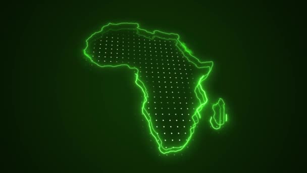Moving Neon Green Africa Map Borders Outline Loop Background Déplacement — Video