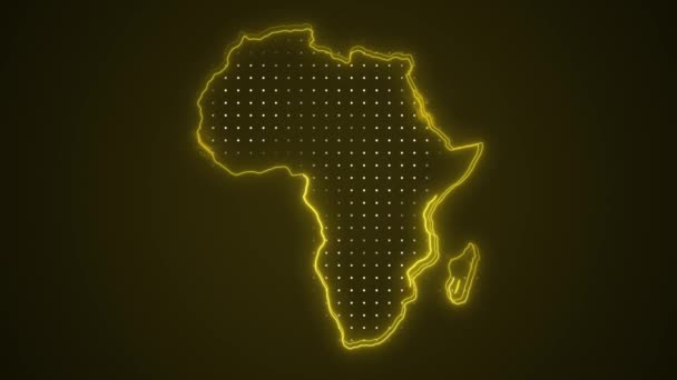 Неоновая Желтая Карта Африки Граничит Контурным Фоном Карта Африки Неонового — стоковое видео