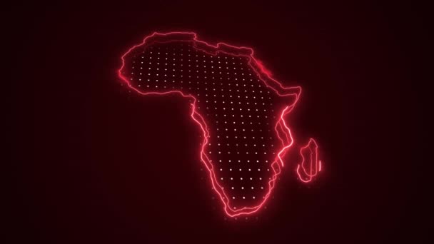 Movendo Neon Red África Mapa Fronteiras Esboço Loop Fundo Movendo — Vídeo de Stock