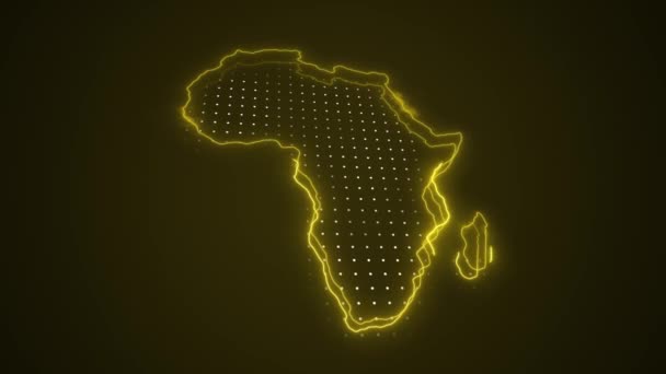 Movendo Neon Amarelo África Mapa Fronteiras Esboço Loop Fundo Movendo — Vídeo de Stock