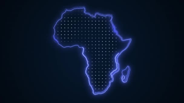 Neon Blue África Mapa Fronteiras Esboço Loop Fundo Neon Azul — Vídeo de Stock