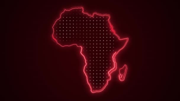 Neon Red África Mapa Fronteiras Esboço Loop Fundo Neon Vermelho — Vídeo de Stock