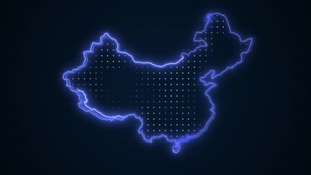 ネオンブルー中国地図境界線概要ループの背景 ネオンブルー中国地図境界線概要シームレスループ暗い背景 中国新地図境界線概要 — ストック動画