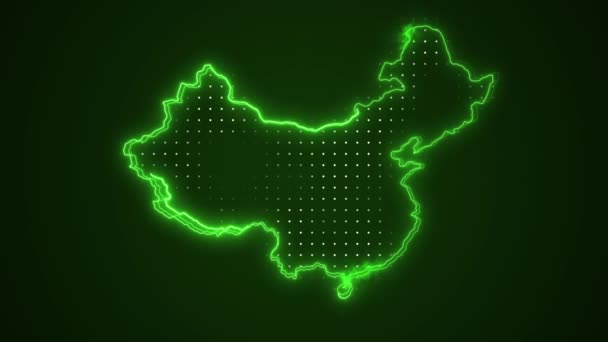 Неоновая Голубая Карта Китая Границы Контур Круга Фон Неоновый Голубой — стоковое видео