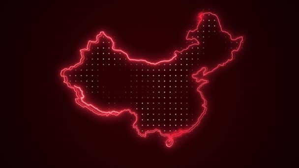 Neon Červená Čína Mapa Ohraničení Ohraničení Pozadí Neon Červená Barva — Stock video